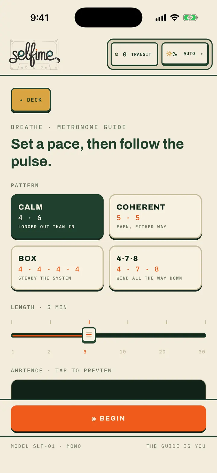 Breathe — a metronome guide with calm, box, and 4-7-8 paces