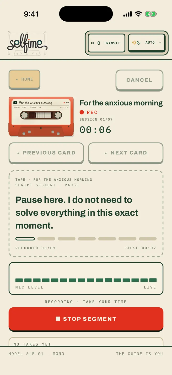 Recording a guided script in your own voice, one card at a time